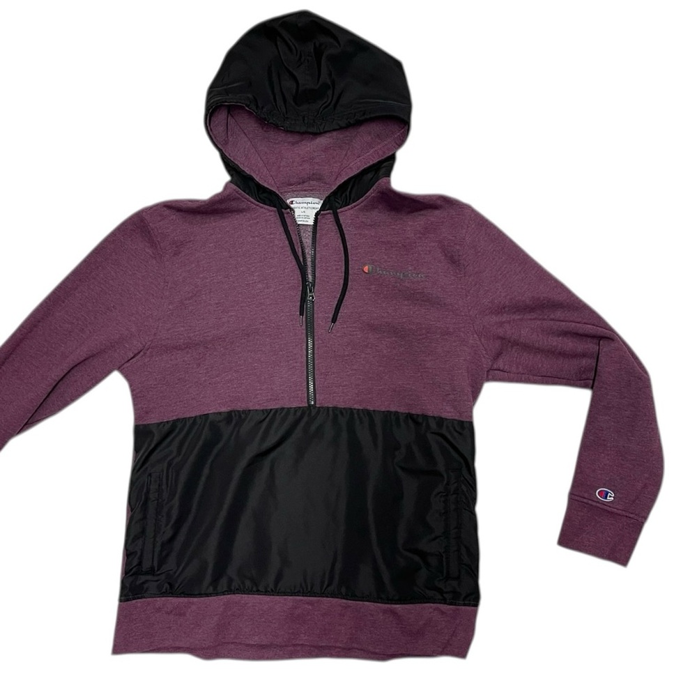 Champion Partial Zip Pullover Hooded Hoodie Long Sleeve Mens Large